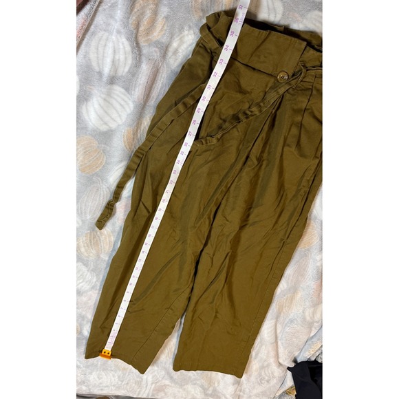 Zara Basic Women Paperbag Ankle Pants Size Small Wide Leg Dark KHAKI‎ Brown Y2K - Picture 7 of 10